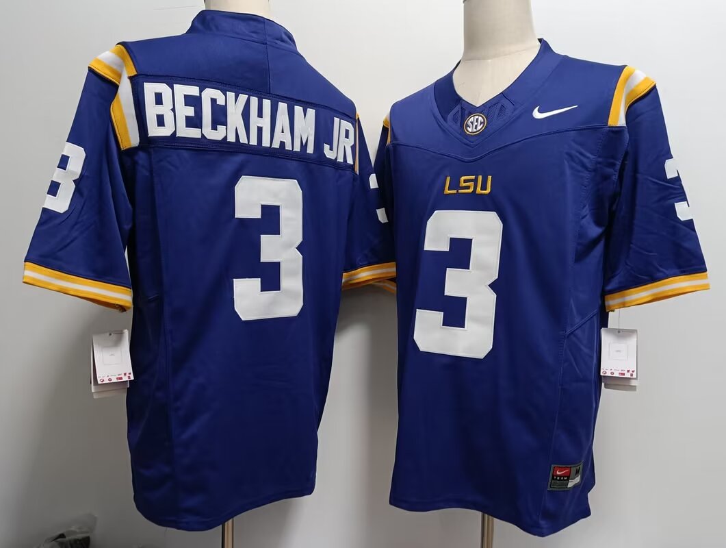 2024 NCAA Men LSU Tigers #3 Odell Beckham JR blue Nike jersey